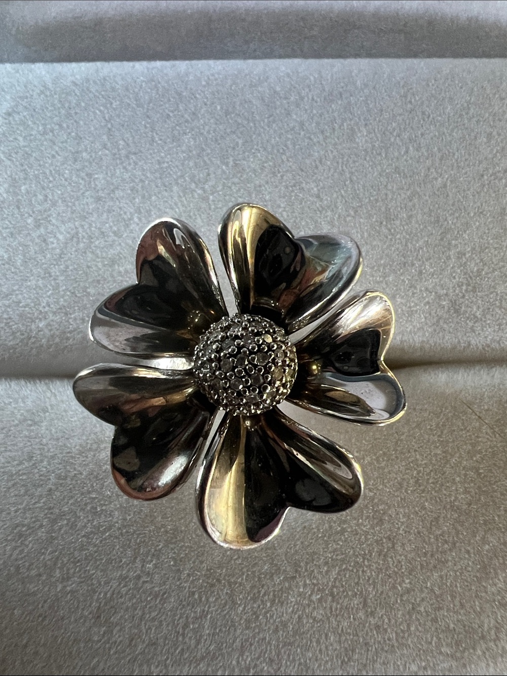 Silver Floral Statement Ring - Polished Flower Design